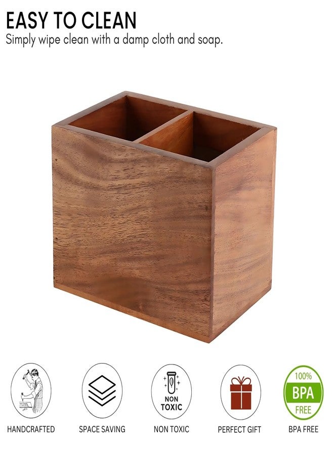 VarEesha Hand Crafted Acacia Wood Chatai Two Sections Spoon Holder| Cutlery Holder| Kitchen Caddy | Wooden Cutlery Rack for Kitchen|Wooden Spoon Stand for Diining Table - Image 5